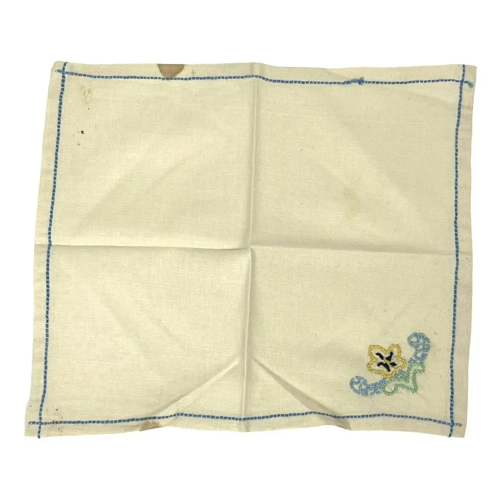 Vintage Linen Cocktail Luncheon Napkins White Embroidered